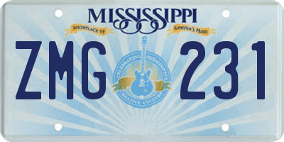 MS license plate ZMG231