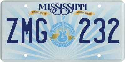 MS license plate ZMG232