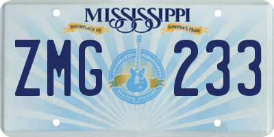 MS license plate ZMG233