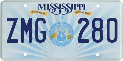 MS license plate ZMG280