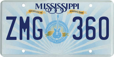 MS license plate ZMG360