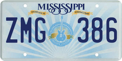 MS license plate ZMG386