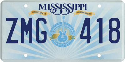 MS license plate ZMG418