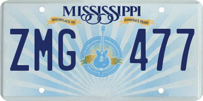 MS license plate ZMG477