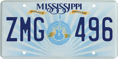 MS license plate ZMG496