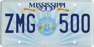 MS license plate ZMG500