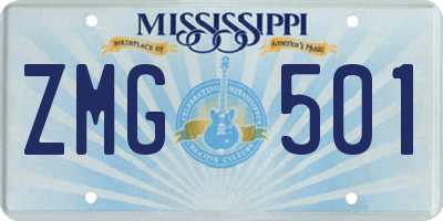 MS license plate ZMG501