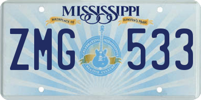 MS license plate ZMG533