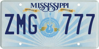 MS license plate ZMG777