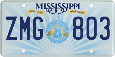 MS license plate ZMG803