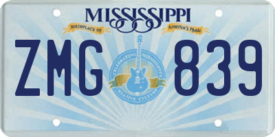 MS license plate ZMG839