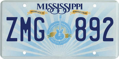 MS license plate ZMG892