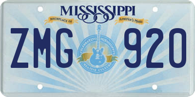 MS license plate ZMG920