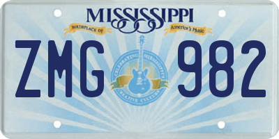 MS license plate ZMG982