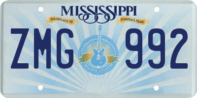 MS license plate ZMG992
