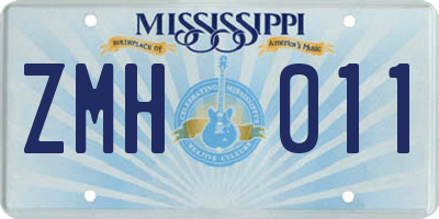 MS license plate ZMH011