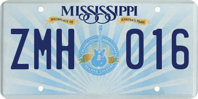 MS license plate ZMH016