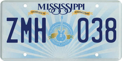 MS license plate ZMH038