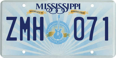 MS license plate ZMH071