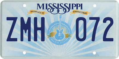 MS license plate ZMH072