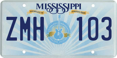 MS license plate ZMH103