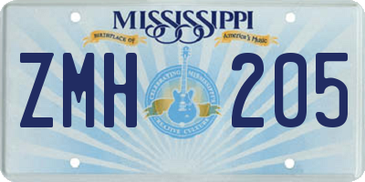 MS license plate ZMH205