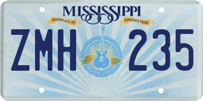 MS license plate ZMH235