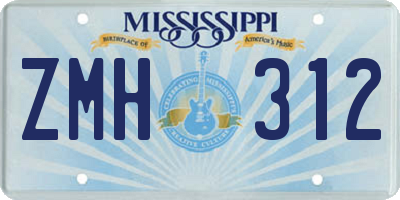 MS license plate ZMH312