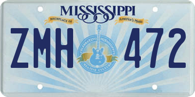 MS license plate ZMH472