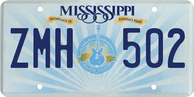 MS license plate ZMH502