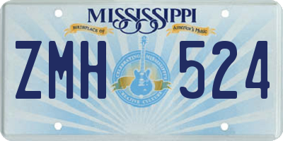 MS license plate ZMH524