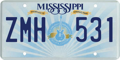 MS license plate ZMH531