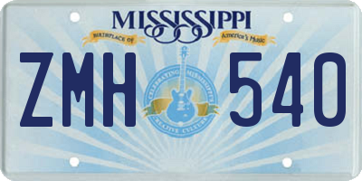 MS license plate ZMH540