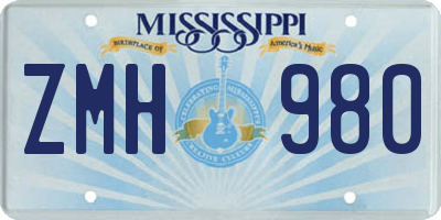 MS license plate ZMH980