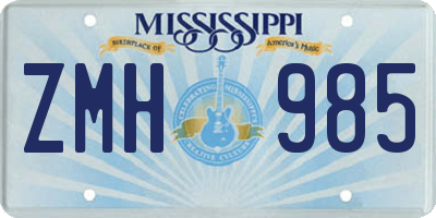 MS license plate ZMH985