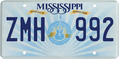 MS license plate ZMH992