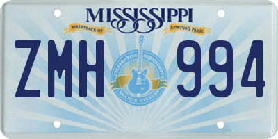 MS license plate ZMH994