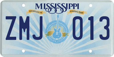 MS license plate ZMJ013