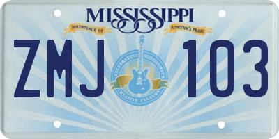 MS license plate ZMJ103