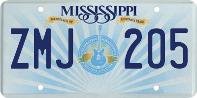 MS license plate ZMJ205