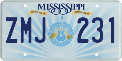 MS license plate ZMJ231