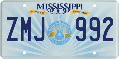 MS license plate ZMJ992
