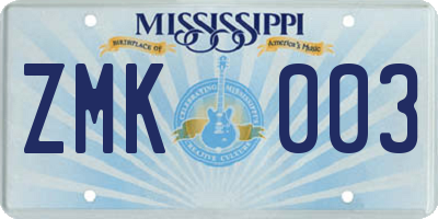 MS license plate ZMK003