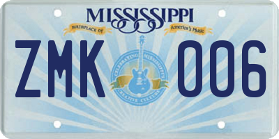 MS license plate ZMK006
