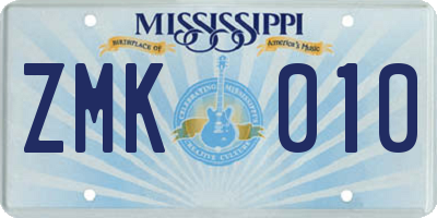 MS license plate ZMK010