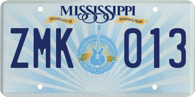 MS license plate ZMK013