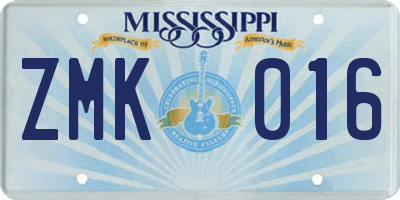 MS license plate ZMK016