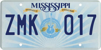 MS license plate ZMK017