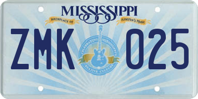 MS license plate ZMK025