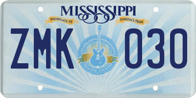 MS license plate ZMK030